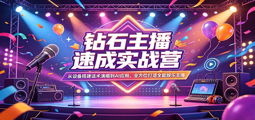 钻石主播速成实战营：从设备搭建话术演唱到AI应用，全方位打造全能娱乐主播-华夏圈