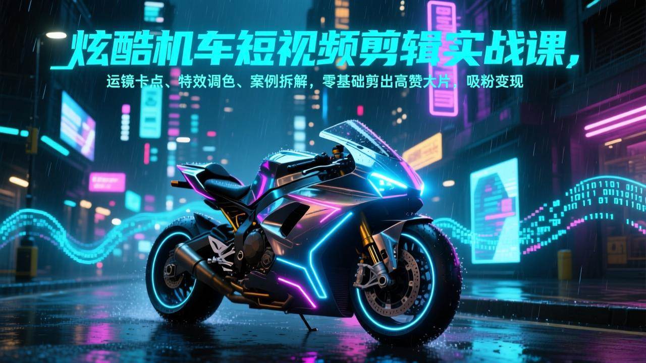 （17304期）炫酷机车短视频剪辑实战课，运镜卡点、特效调色、案例拆解，零基础剪出高赞大片，吸粉变现-华夏圈