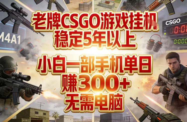 老牌CSGO游戏挂G，稳定5年以上，小白一部手机单日賺3张+，无需电脑【揭秘】-华夏圈