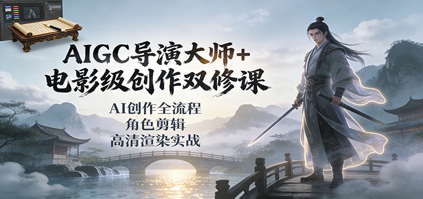 AIGC导演大师+电影级创作双修课：AI创作全流程、角色剪辑、高清渲染实战-华夏圈