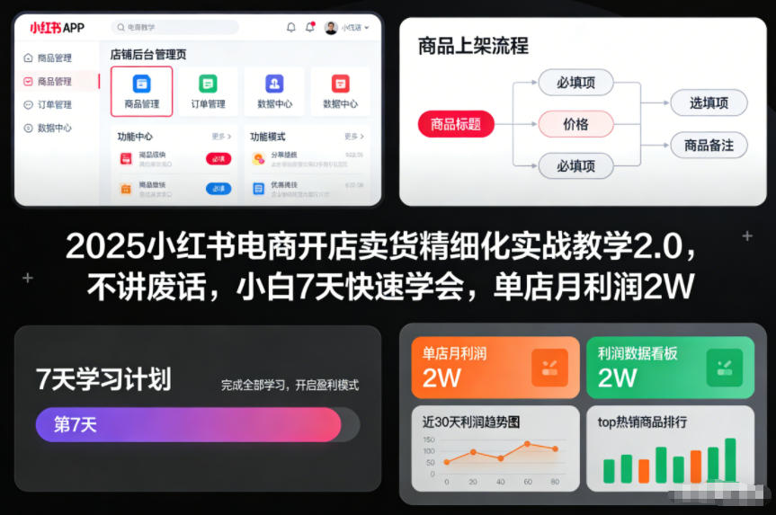 2025小红书电商开店卖货精细化实战教学2.0，不讲废话，小白7天快速学会，单店月利润2W-华夏圈