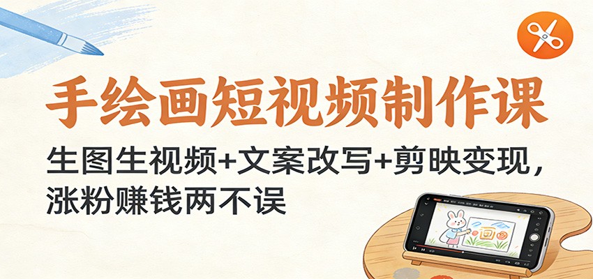 手绘画短视频制作课：生图生视频+文案改写+剪映变现，涨粉赚钱两不误-华夏圈