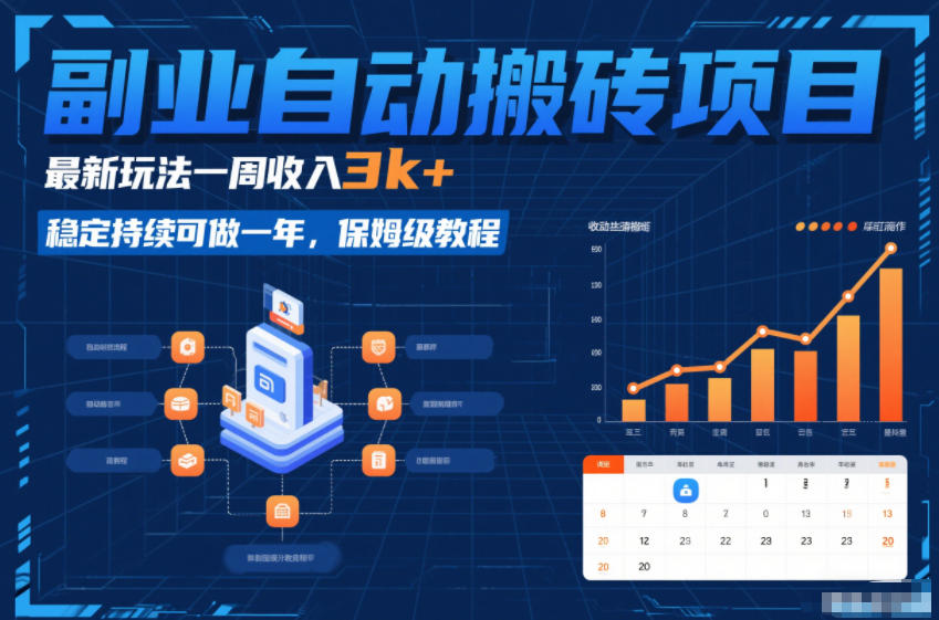 副业自动搬砖项目，最新玩法一周收入3k+，稳定持续可做一年，保姆级教程【揭秘】-华夏圈