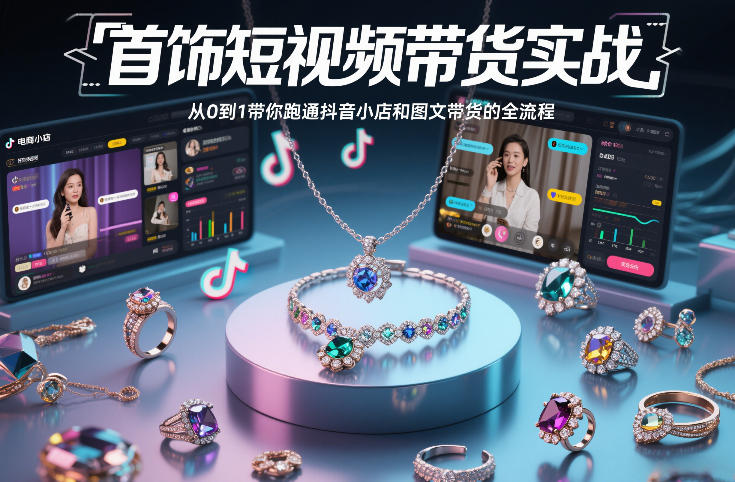 首饰短视频带货实战，从0到1带你跑通抖音小店和图文带货的全流程-华夏圈