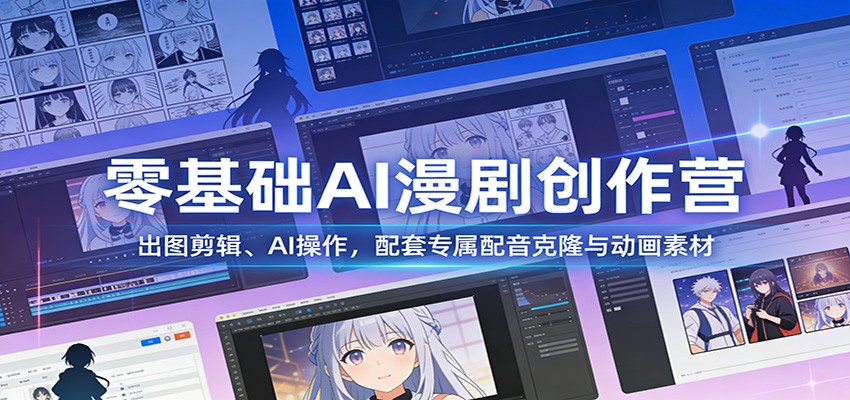 零基础AI漫剧创作营：出图剪辑、AI操作，配套专属配音克隆与动画素材-华夏圈