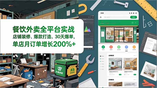 餐饮外卖全平台实战，店铺装修、爆款打造、30天爆单，手把手教学，单店月订单增长200%+-华夏圈