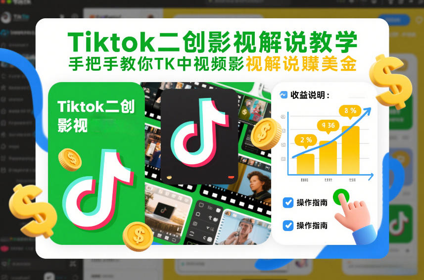 Tiktok二创影视解说教学，手把手教你TK中视频影视解说賺美金（更新26年1月）-华夏圈