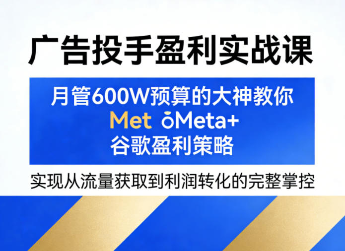 广告投手盈利实战课，月管600W预算的大神教你Meta+谷歌盈利策略，实现从流量获取到利润转化的完整掌控-华夏圈
