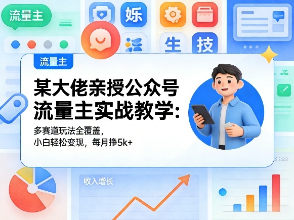 某大佬亲授公众号流量主实战教学：多赛道玩法全覆盖，小白轻松变现，每月多挣5k+-华夏圈