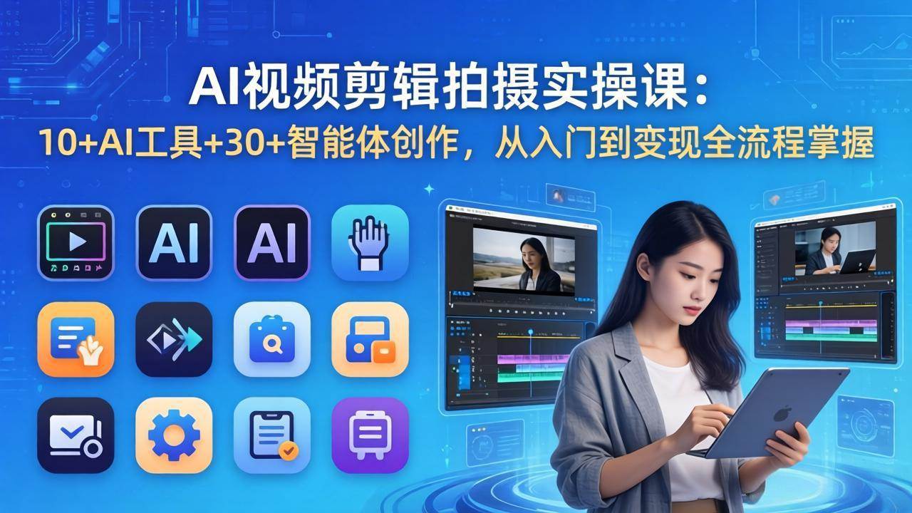 （17818期）AI 视频剪辑拍摄实操课：10+AI工具+30+智能体创作，从入门到变现全流程掌握-华夏圈