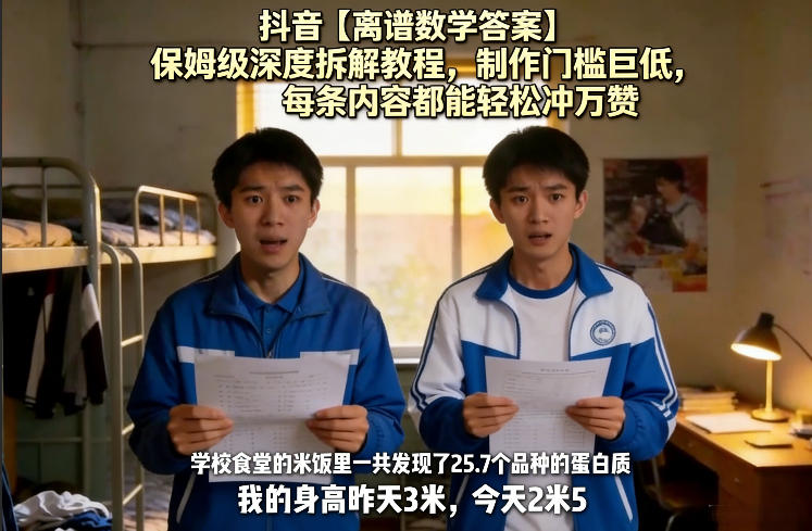 抖音【离谱数学答案】保姆级深度拆解教程，制作门槛巨低，每条内容都能轻松冲万赞，附详细步骤-华夏圈