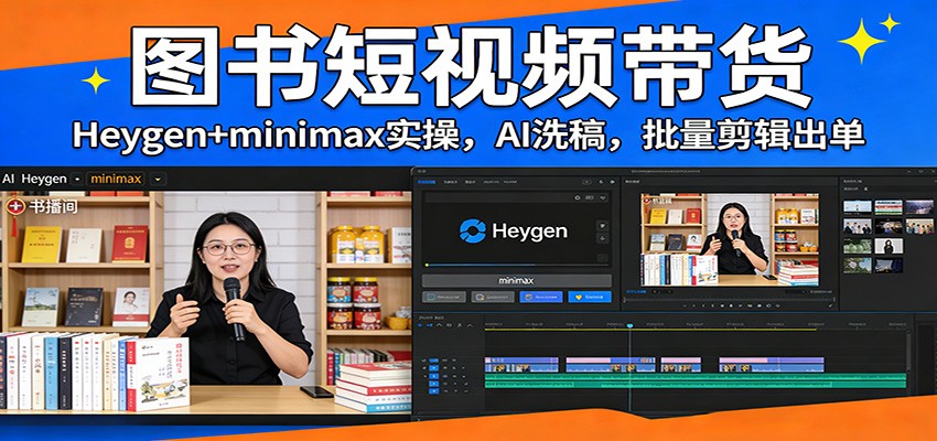 图书短视频带货：Heygen+minimax实操，AI洗稿 ，批量剪辑出单-华夏圈