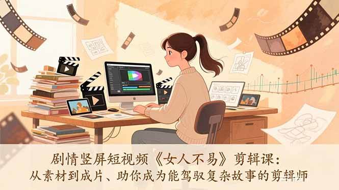 （17305期）剧情竖屏短视频《女人不易》剪辑课：从素材到成片、助你成为能驾驭复杂故事的剪辑师-华夏圈