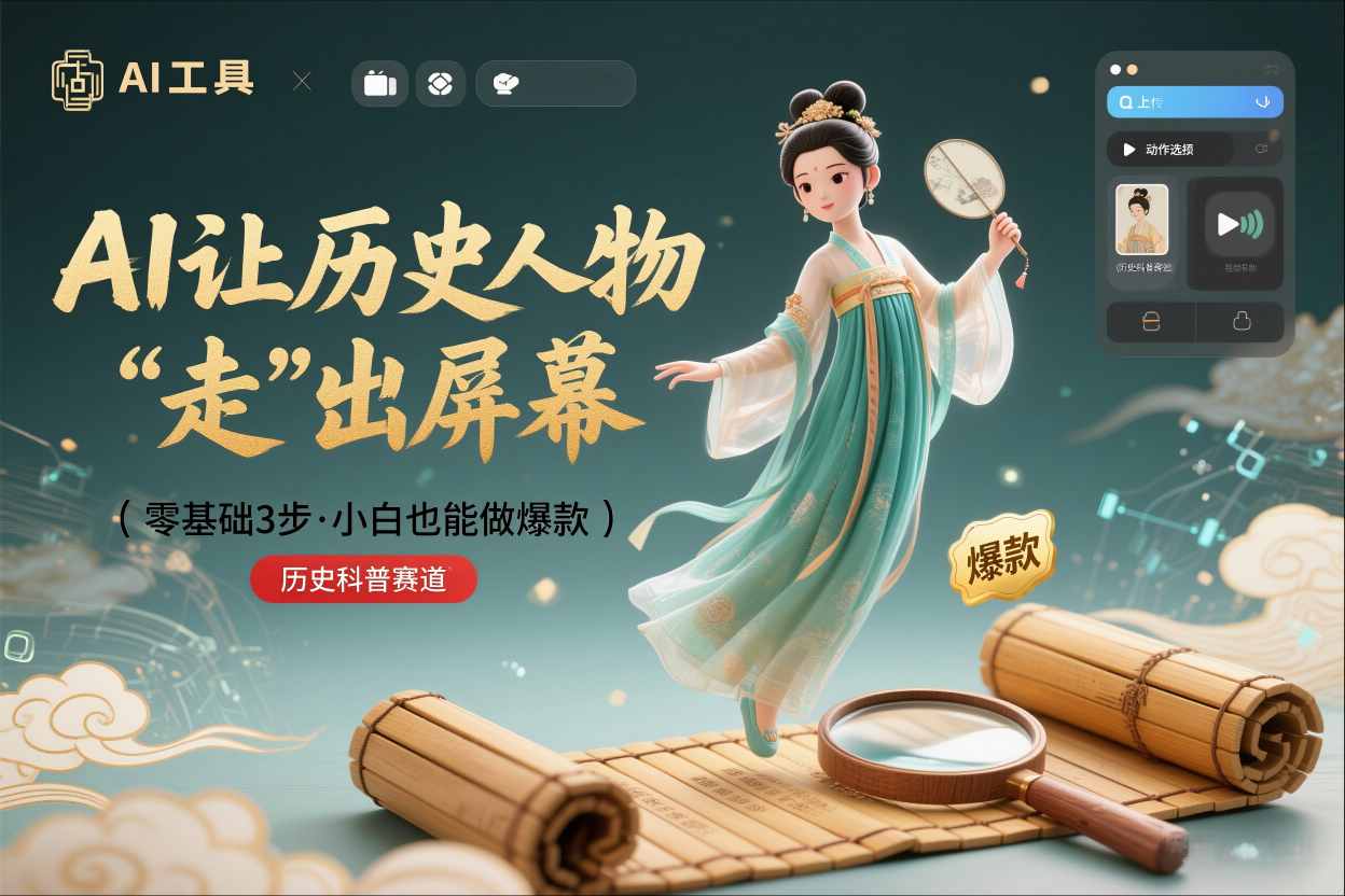 零基础3步搞定：让历史人物“走”出屏幕的AI教程，小白也能做出爆款(历史科普赛道)-华夏圈