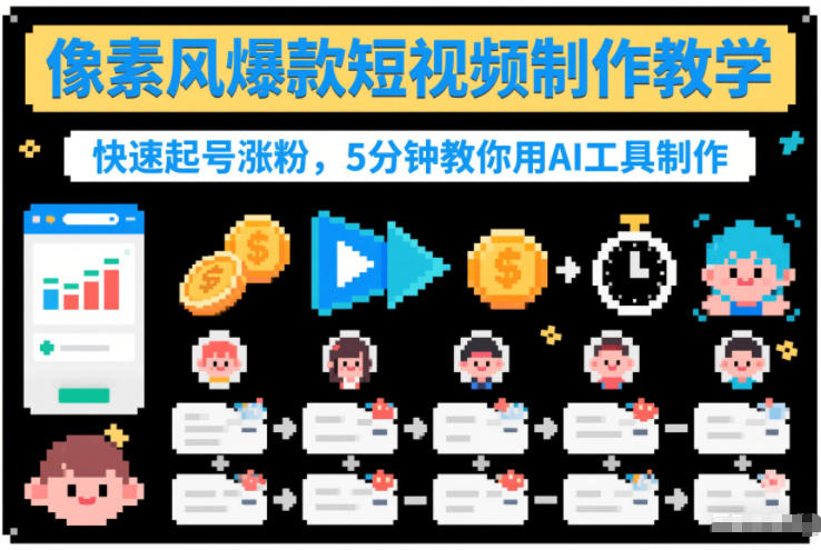 像素风爆款短视频制作教学，快速起号涨粉，5分钟教你用AI工具制作-华夏圈