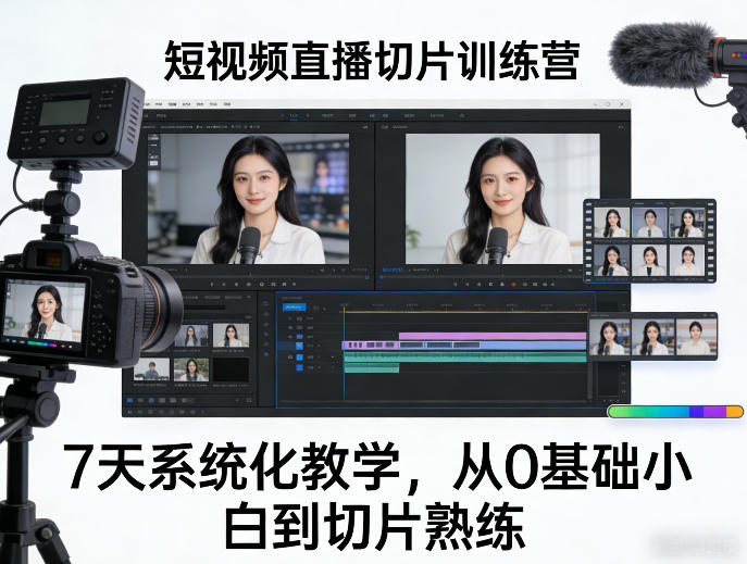短视频直播切片训练营，7天系统化教学，从0基础小白到切片熟练-华夏圈