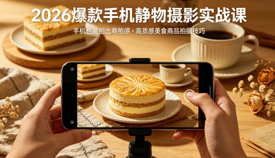 2026爆款手机静物摄影实战课，手机也能拍出商拍感，学会拍出高质感美食商品-华夏圈