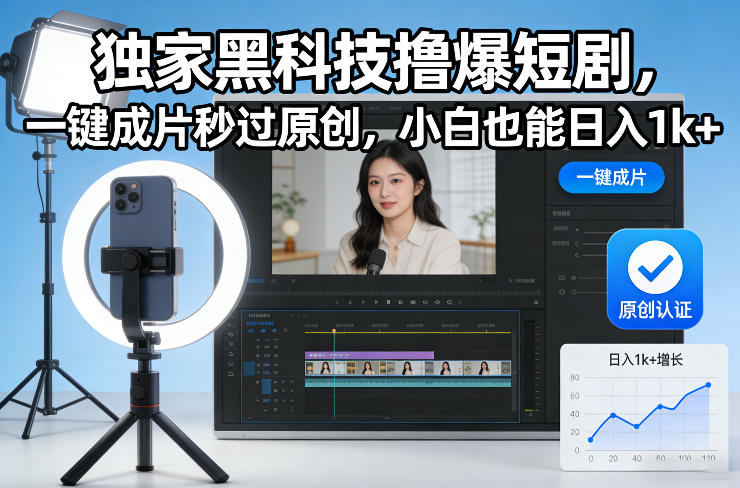 独家黑科技撸爆短剧，一键成片秒过原创，小白也能日入1k+【揭秘】-华夏圈