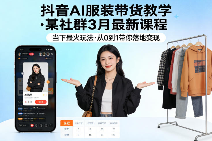 抖音AI服装带货教学，某社群3月最新课程，当下最火玩法，从0到1带你落地变现-华夏圈