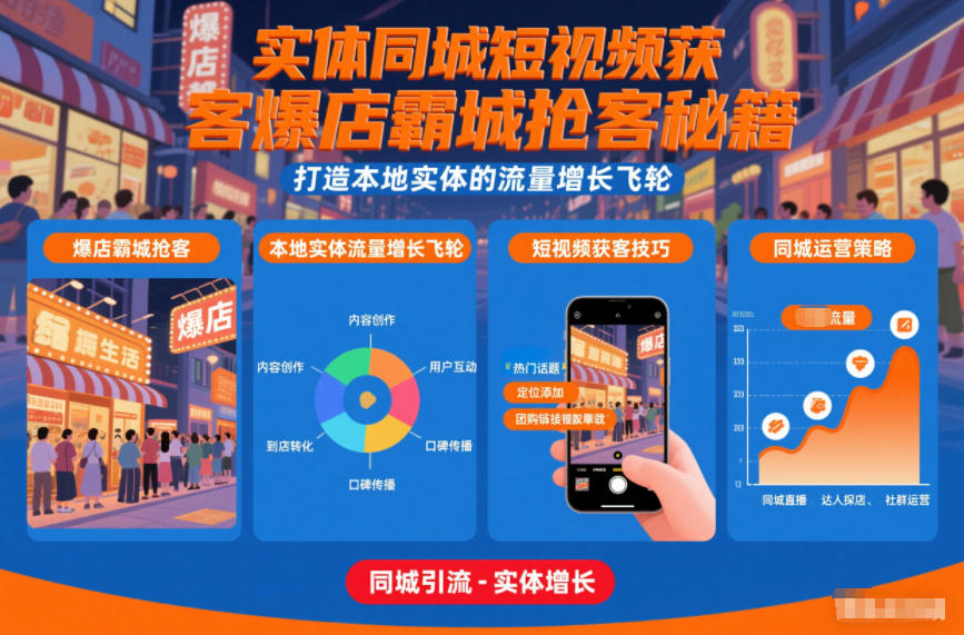 实体同城短视频获客爆店霸城抢客秘籍，打造本地实体的流量增长飞轮-华夏圈