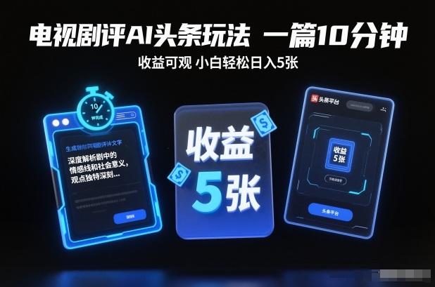 电视剧评AI头条玩法，一篇10分钟，收益可观，小白轻松日入5张+【独家】-华夏圈