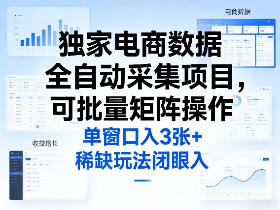独家电商数据全自动采集项目，可批量矩阵操作，单窗口日入3张+，稀缺玩法闭眼入【揭秘】-华夏圈