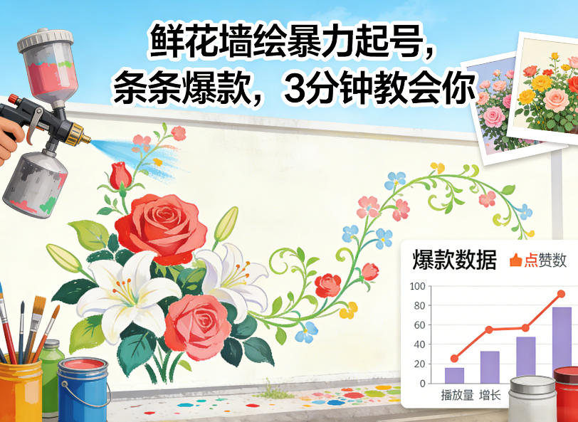 鲜花墙绘暴力起号，条条爆款，3分钟教会你-华夏圈