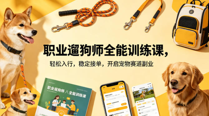 职业遛狗师全能训练课，轻松入行，稳定接单，开启宠物赛道副业-华夏圈