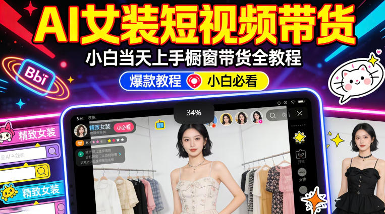 AI女装短视频橱窗带货：小白零门槛当天上手，高佣金爆款轻松賺！-华夏圈