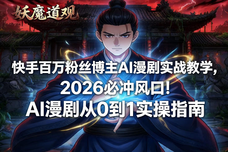 快手百万粉丝博主AI漫剧实战教学，2026必冲风口！AI漫剧从0到1实操指南-华夏圈
