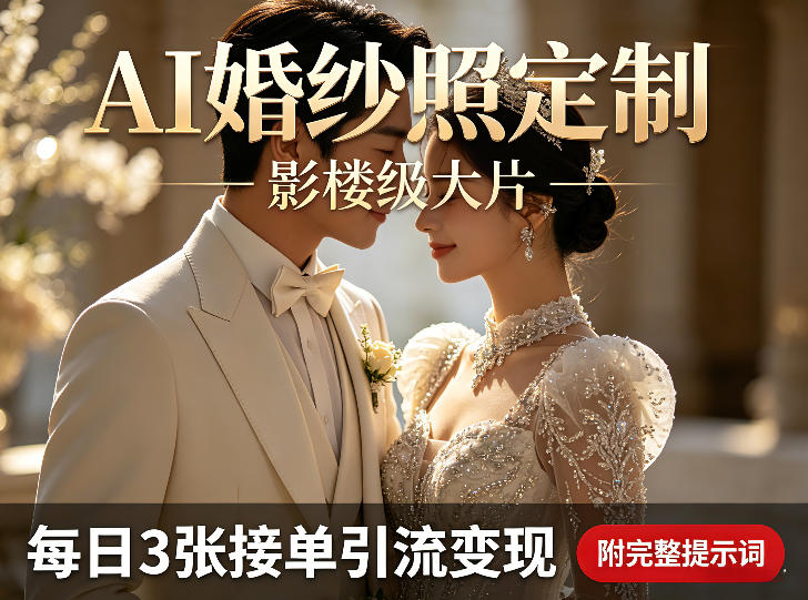 AI婚纱照定制影楼级大片，每日3张接单引流变现，轻松实现副业增收（附完整提示词）-华夏圈