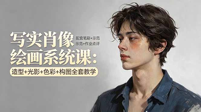 写实肖像绘画系统课：造型+光影+色彩+构图全套教学，配套笔刷+示范+作业点评-华夏圈