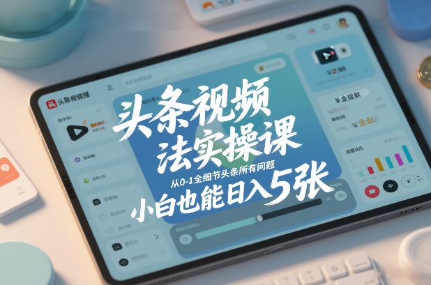 头条视频玩法实操课，从0-1全细节头条所有问题，小白也能日入5张-华夏圈