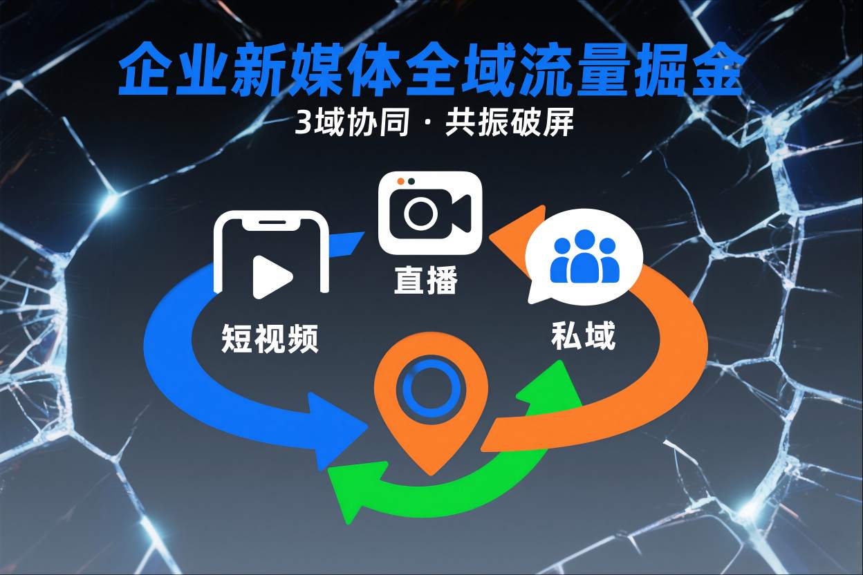 短视频全域商业模式，企业新媒体全域流量掘金，3域协同，共振破屏，短视频-直播-私域-地域-华夏圈