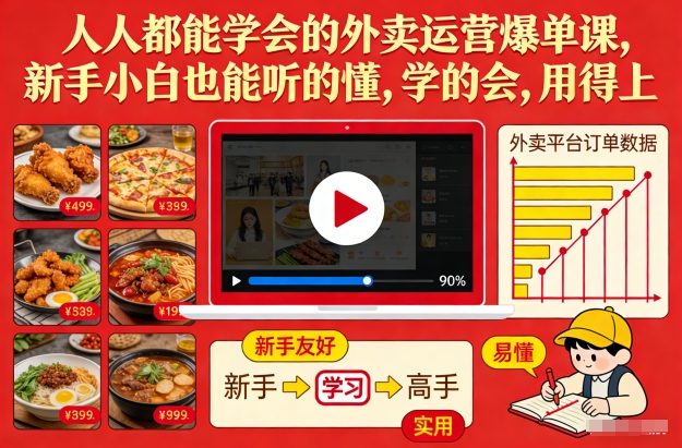 人人都能学会的外卖运营爆单课，新手小白也能听的懂，学的会，用得上-华夏圈