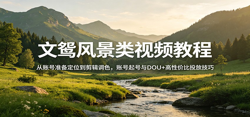 文鸳风景类视频教程：从账号准备定位到剪辑调色，账号起号与DOU+高性价比投放技巧-华夏圈