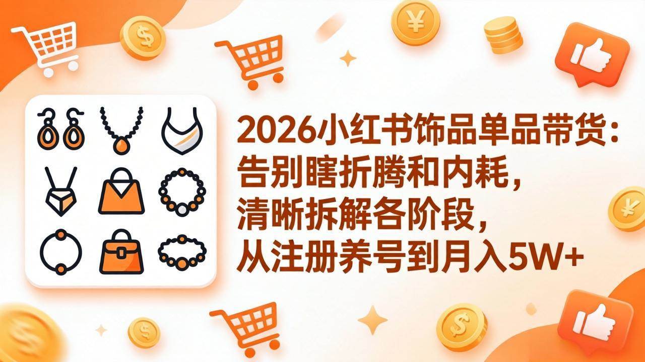 （17861期）2026小红书饰品单品带货：告别瞎折腾和内耗，清晰拆解各阶段，从注册养号到月入5W+-华夏圈