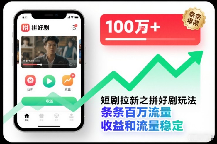 短剧拉新之拼好剧玩法，条条百万流量，收益和流量稳定-华夏圈