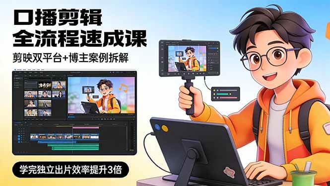 （17420期）口播剪辑全流程速成课，剪映双平台+博主案例拆解，学完独立出片效率提升3倍-华夏圈