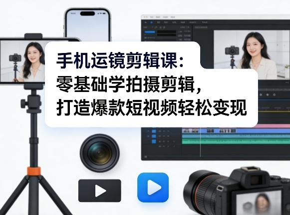 手机运镜剪辑课：零基础学拍摄剪辑，打造爆款短视频轻松变现-华夏圈