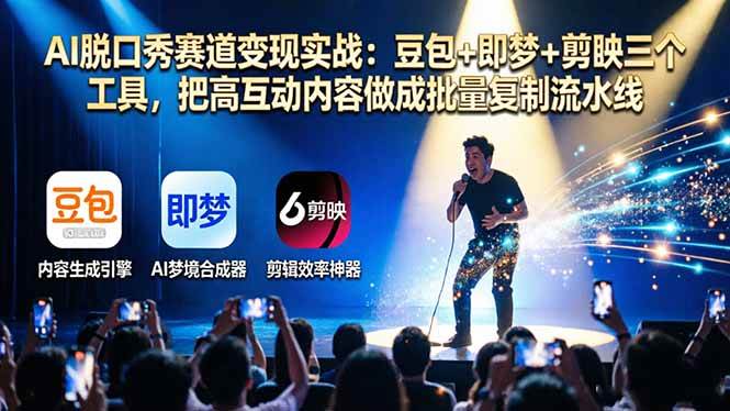 （17990期）AI脱口秀赛道变现实战：豆包+即梦+剪映三个工具，把高互动内容做成批量复制流水线-华夏圈