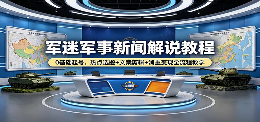军迷军事新闻解说教程：0基础起号，热点选题+文案剪辑+消重变现全流程教学-华夏圈