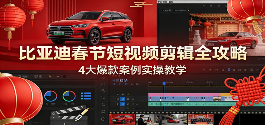 比亚迪春节短视频剪辑全攻略，4大爆款案例实操教学-华夏圈