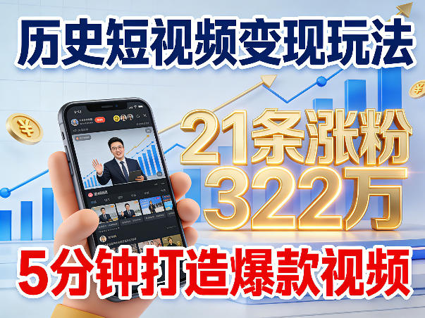 历史短视频变现玩法，不露脸出镜，5分钟打造爆款视频-华夏圈