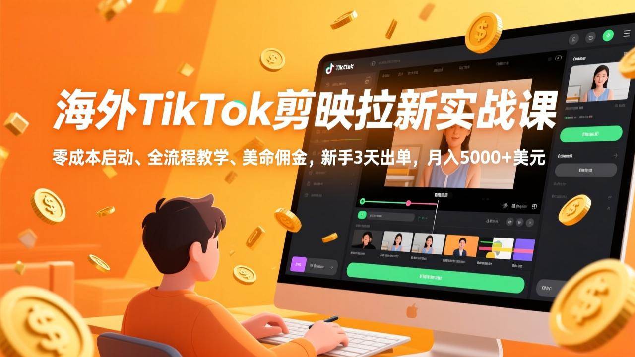 （17340期）海外TikTok剪映拉新实战课，零成本启动、全流程教学、美金佣金，新手3天出单，月入5000+美元-华夏圈
