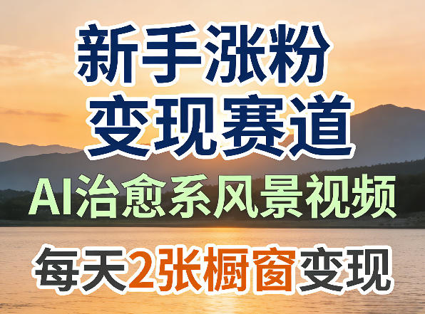 AI治愈系风景视频，新手涨粉变现赛道，橱窗变现每天2张，副业必备-华夏圈