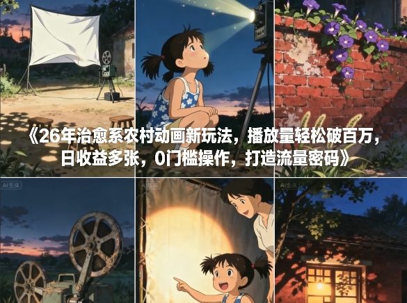 26年治愈系农村动画新玩法，播放量轻松破百万，日收益多张，0门槛操作，打造流量密码-华夏圈