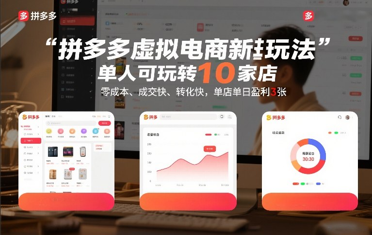 拼多多虚拟电商新玩法，单人可玩转10家店，零成本、成交快、转化快，单店单日盈利3张【揭秘】-华夏圈