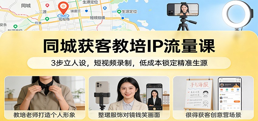 同城获客教培IP流量课：3步立人设，短视频录制，低成本锁定精准生源-华夏圈