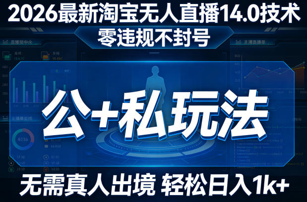 2026最新淘宝无人直播14.0技术，零违规不封号，公+私玩法，无需真人出境，轻松日入1k+-华夏圈